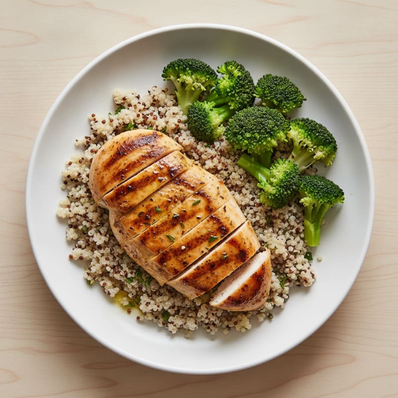 Grilled Chicken Breast with Quinoa and Steamed Broccoli