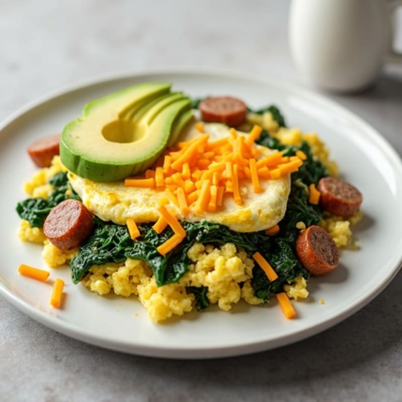 Egg White Scramble with Turkey Sausage and Sautéed Spinach