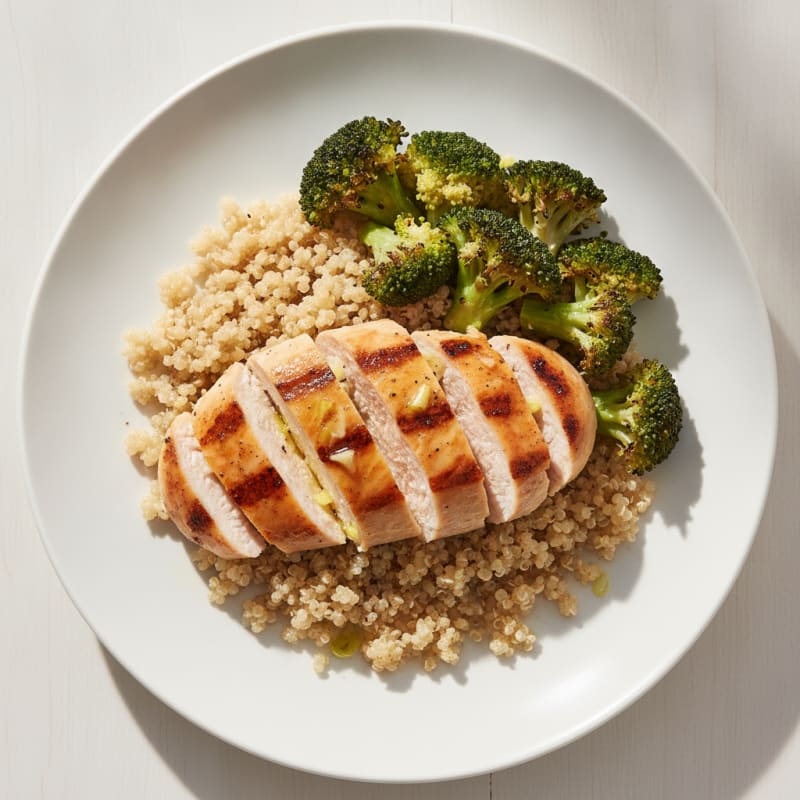 Grilled Chicken Breast with Quinoa and Roasted Broccoli
