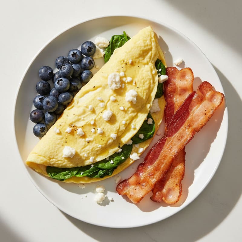 Egg White Spinach Omelette with Turkey Bacon