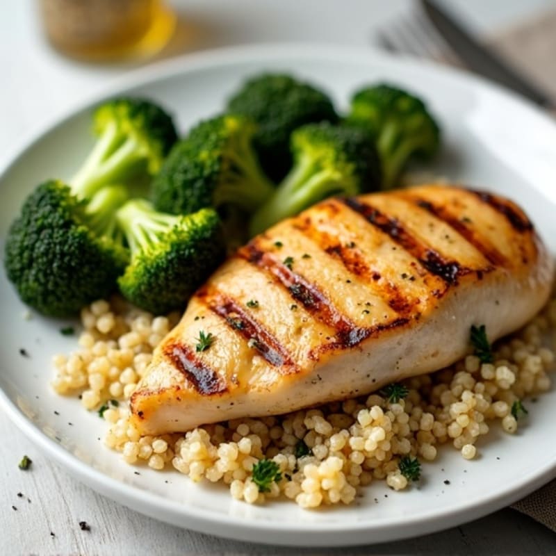 Grilled Chicken Breast with Quinoa and Roasted Broccoli