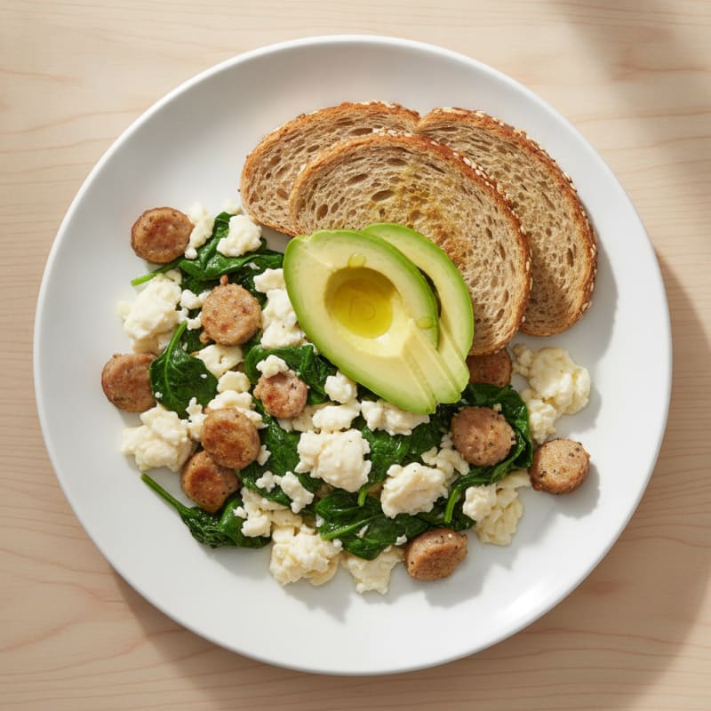 Egg White Scramble with Turkey Sausage and Spinach