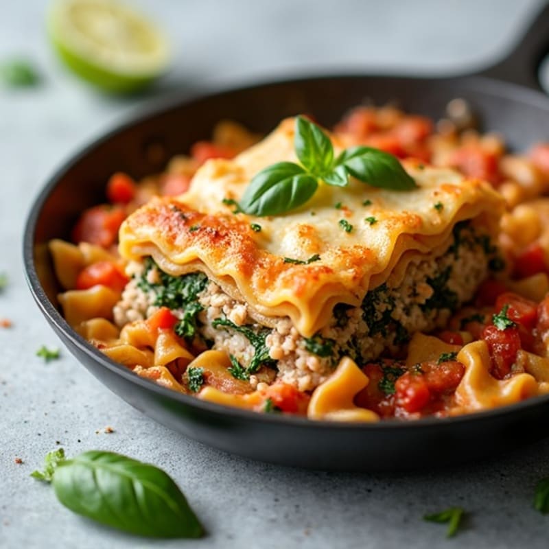 Lean Ground Turkey Skillet Lasagna with Creamy Ricotta and Spinach