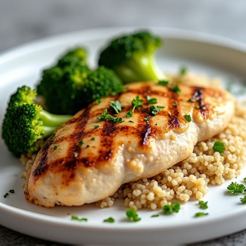 Grilled Chicken Breast with Roasted Broccoli and Quinoa