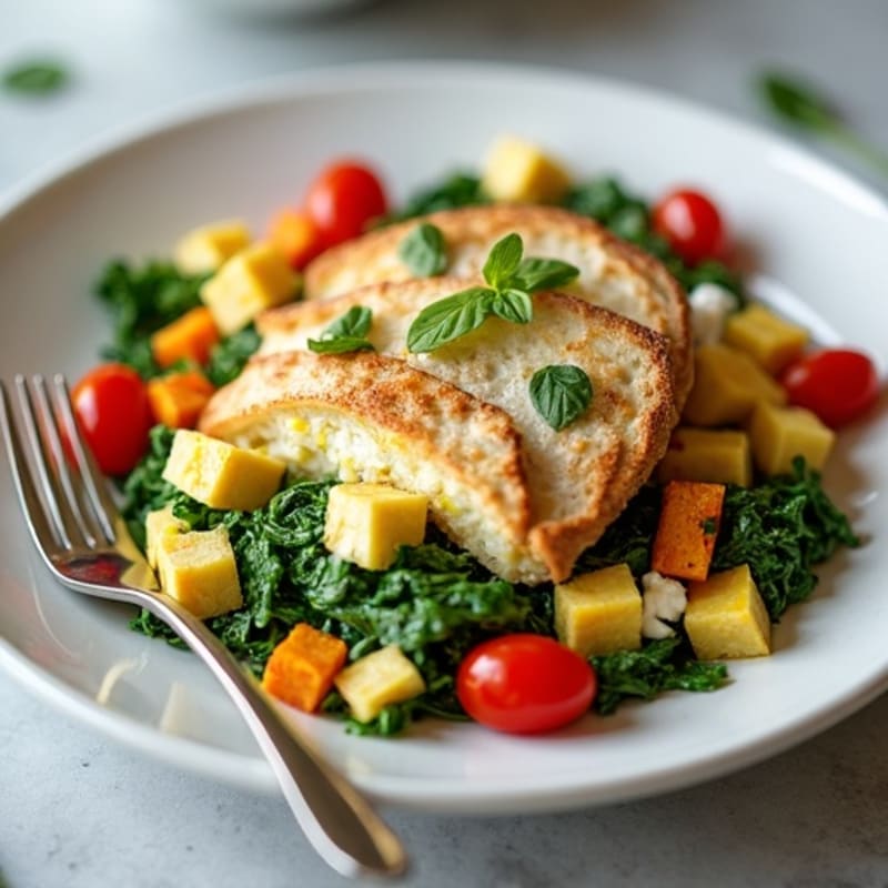 Egg White Spinach Scramble with Cottage Cheese, Sliced Turkey & Veggie Medley