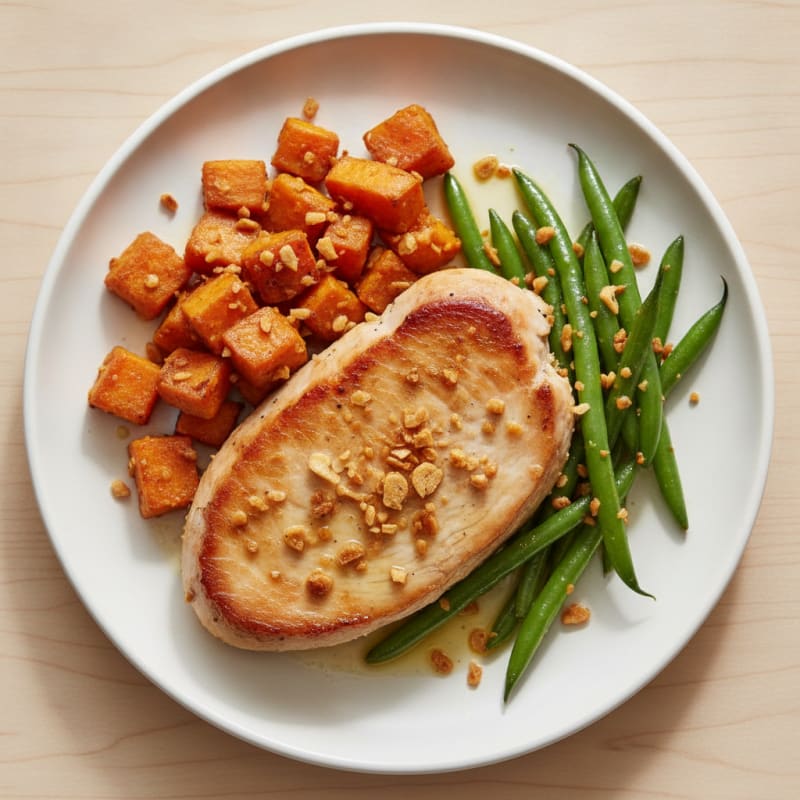 Seared Turkey Breast with Roasted Sweet Potato and Green Beans