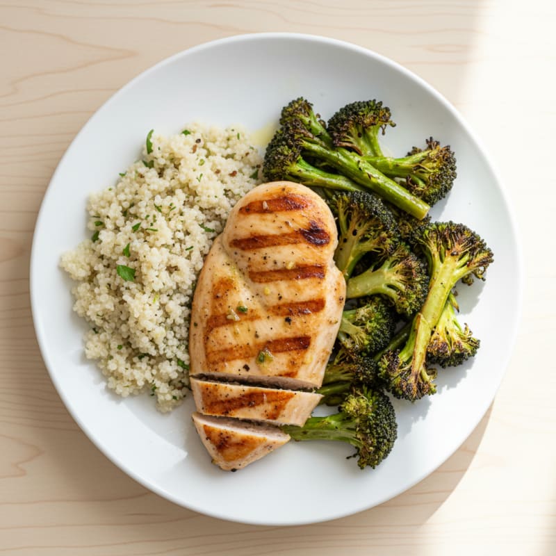 Grilled Chicken Breast with Quinoa and Roasted Broccoli