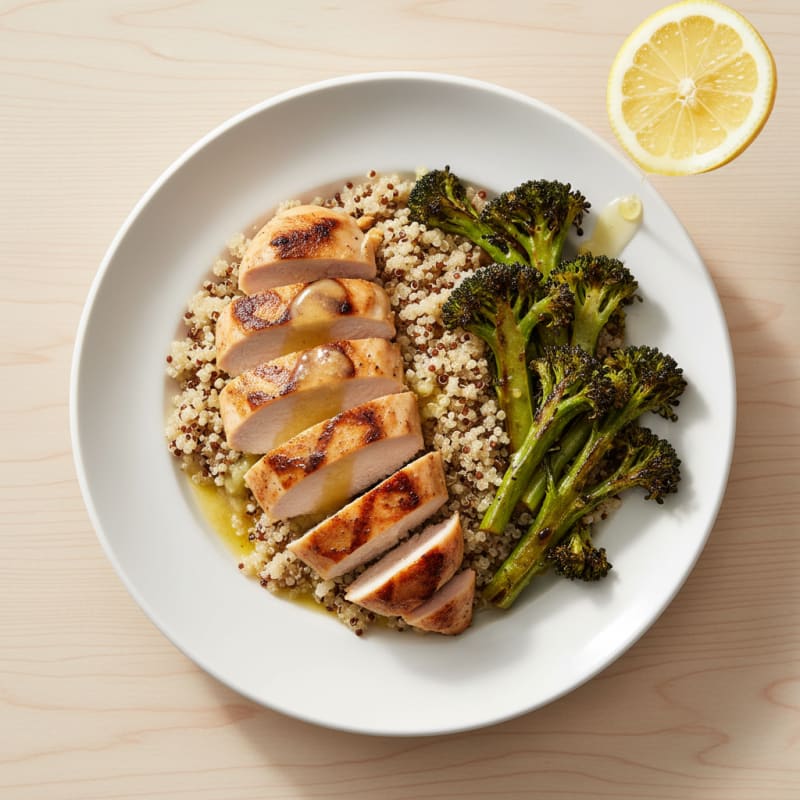 Grilled Chicken Breast with Quinoa and Roasted Broccoli