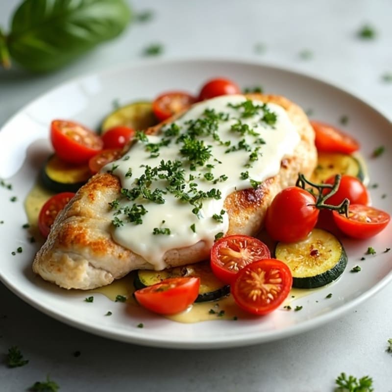 Creamy Garlic Herb Chicken with Roasted Vegetables