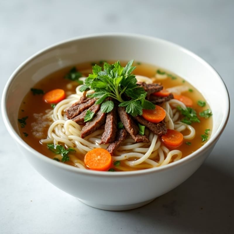 Lean Beef and Rice Noodle Soup with Fragrant Herbs