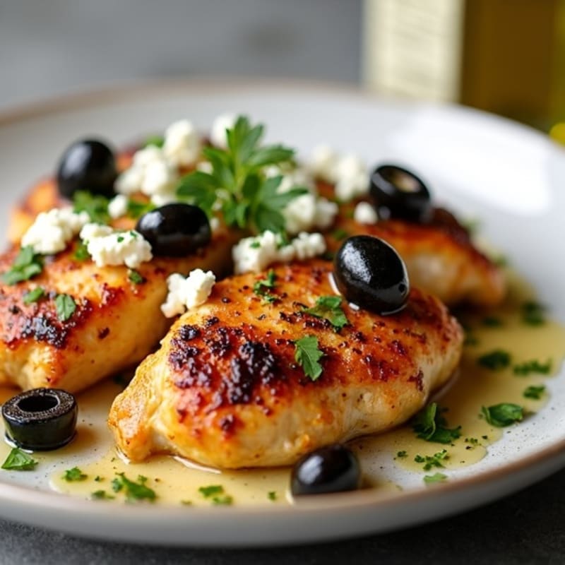 Pan-Seared Chicken Thighs with Black Olives and Crumbled Feta