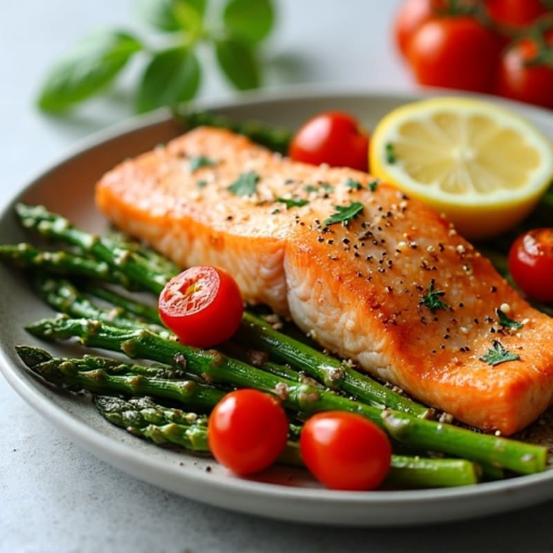 Sheet Pan Lemon Garlic Salmon with Roasted Asparagus and Cherry Tomatoes