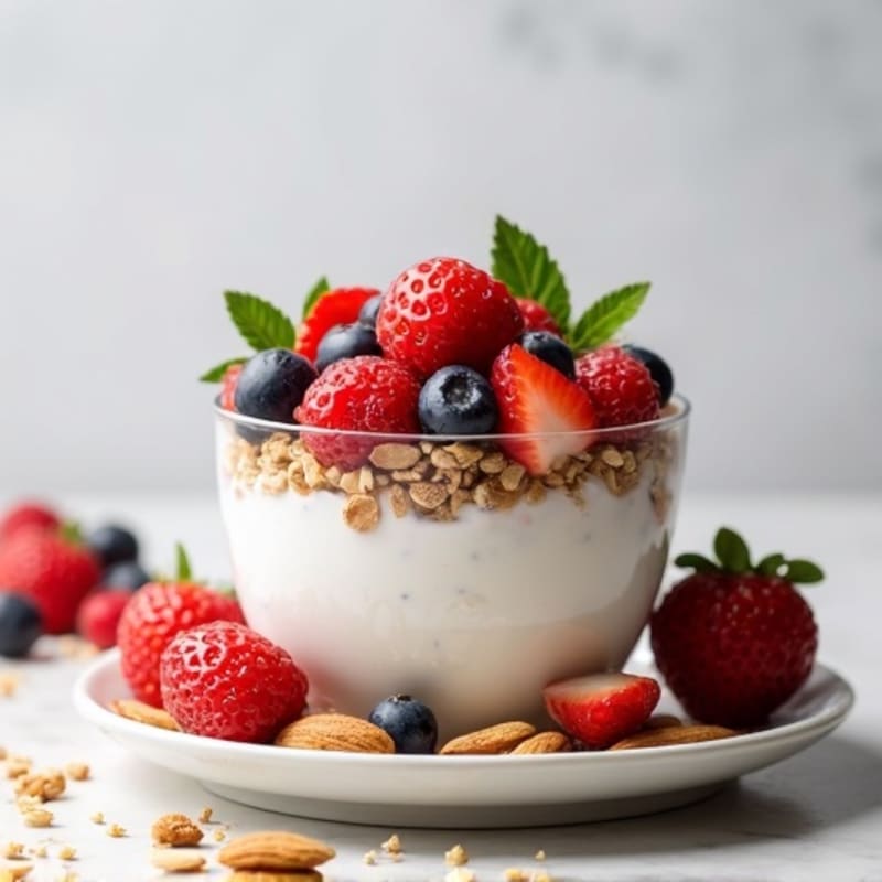 Greek Yogurt Protein Parfait with Mixed Berries and Almonds