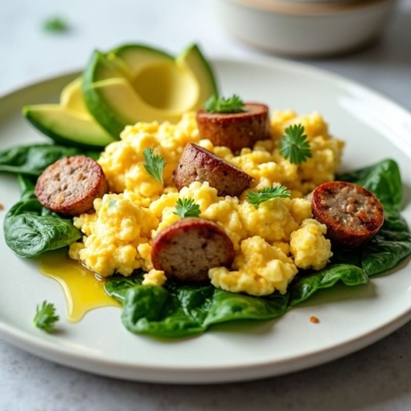 Egg White and Turkey Sausage Scramble with Spinach