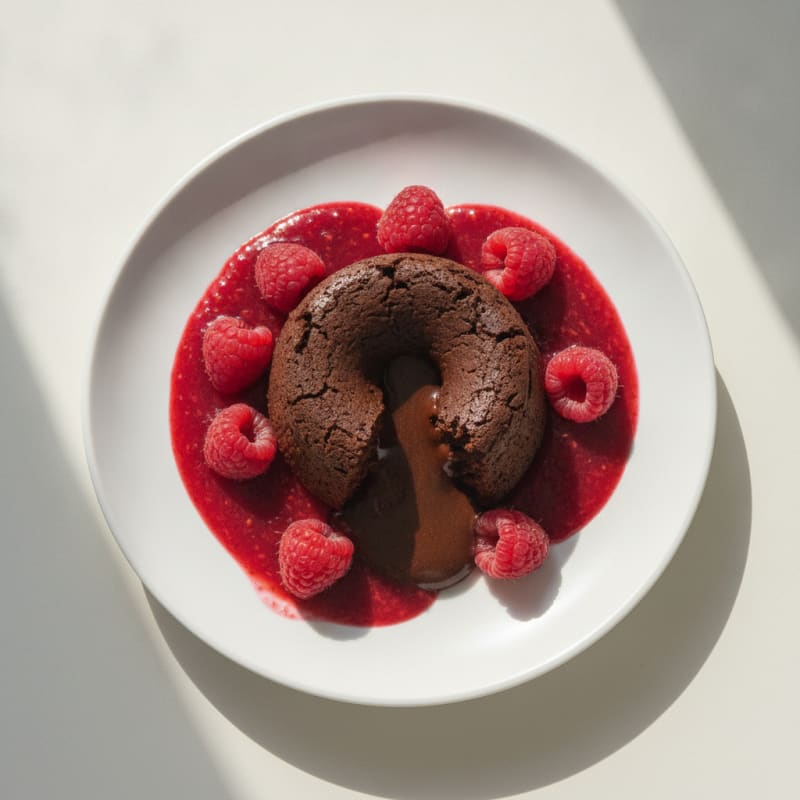 Chocolate Lava Cake with Raspberry Coulis