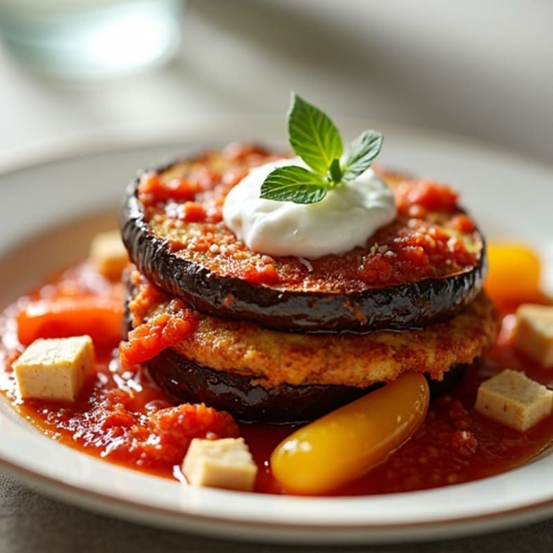 Crispy Baked Eggplant with Roasted Bell Peppers and Marinara
