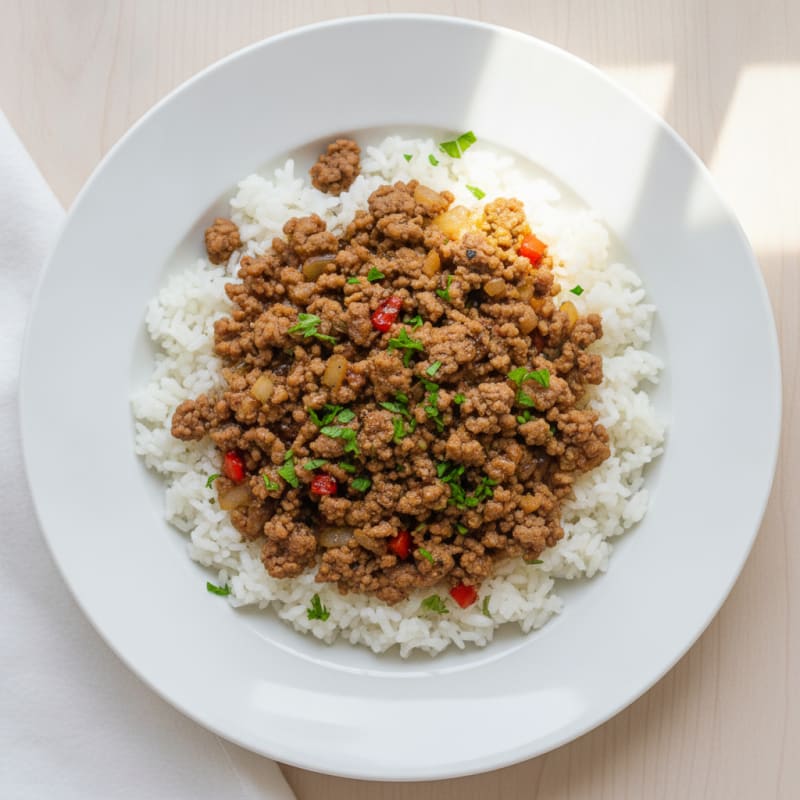 Savory Beef Mince with Fluffy Rice