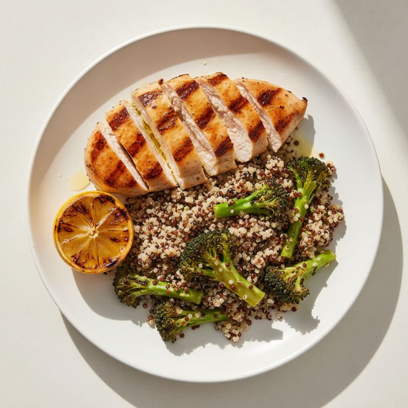 Grilled Chicken Breast with Quinoa and Roasted Broccoli