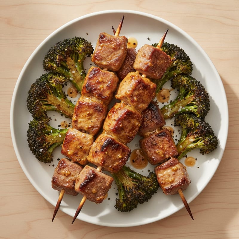 Honey-Mustard Lamb Kebabs with Roasted Broccoli