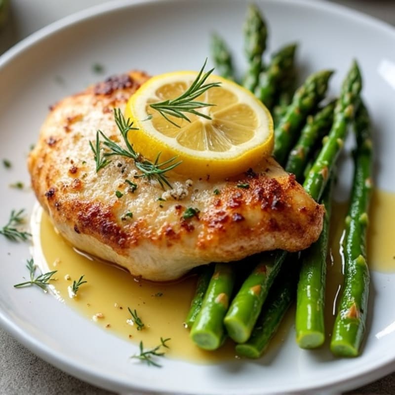 Lemon Garlic Pan-Seared Chicken with Roasted Asparagus