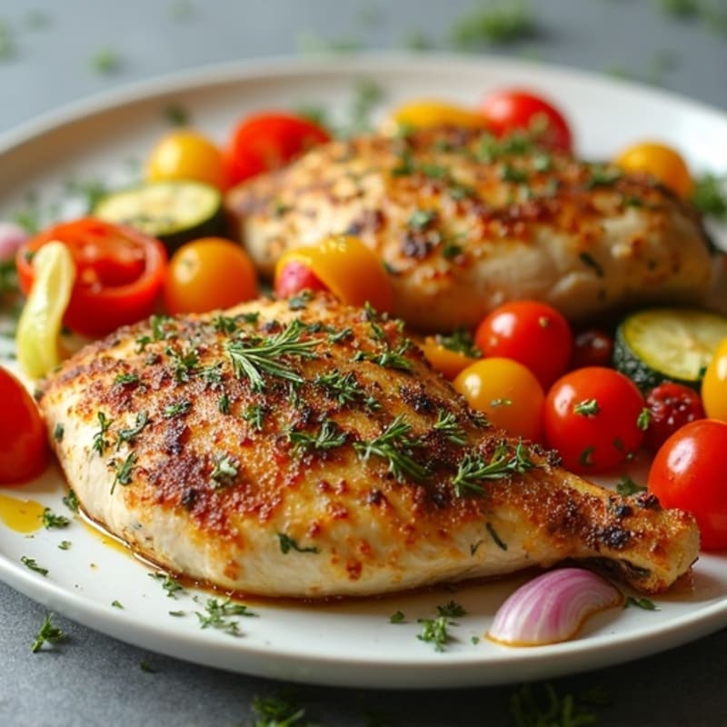 Herb-Crusted Sheet Pan Chicken with Roasted Rainbow Vegetables