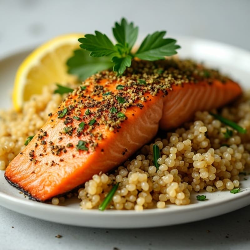 Herb-Crusted Pan Seared Salmon with Quinoa