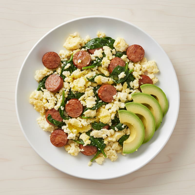 Egg White Scramble with Turkey Sausage and Spinach