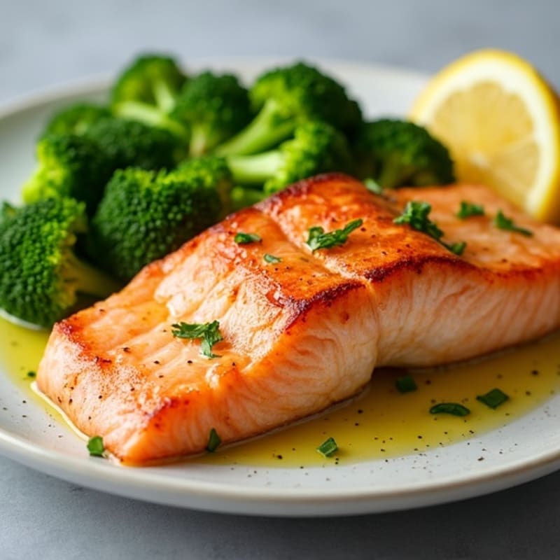 Seared Salmon with Steamed Broccoli and Lemon