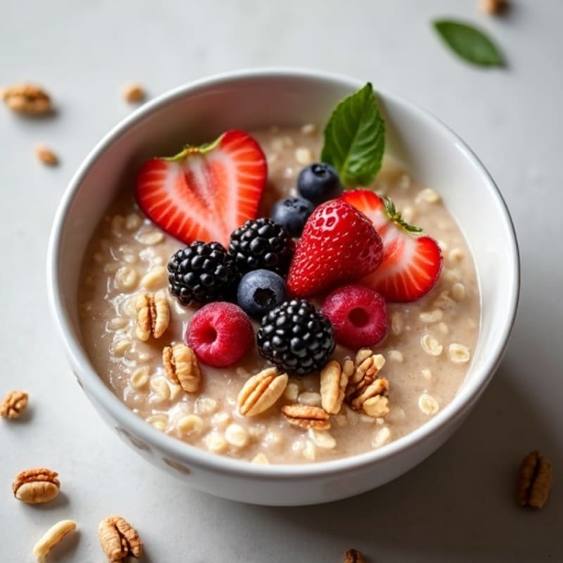 Creamy Protein Oatmeal with Fresh Berries and Toasted Nuts