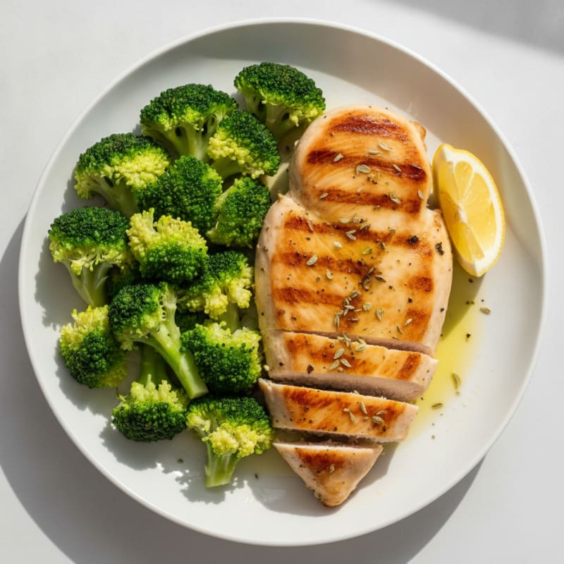Grilled Lemon Herb Chicken Breast with Steamed Broccoli