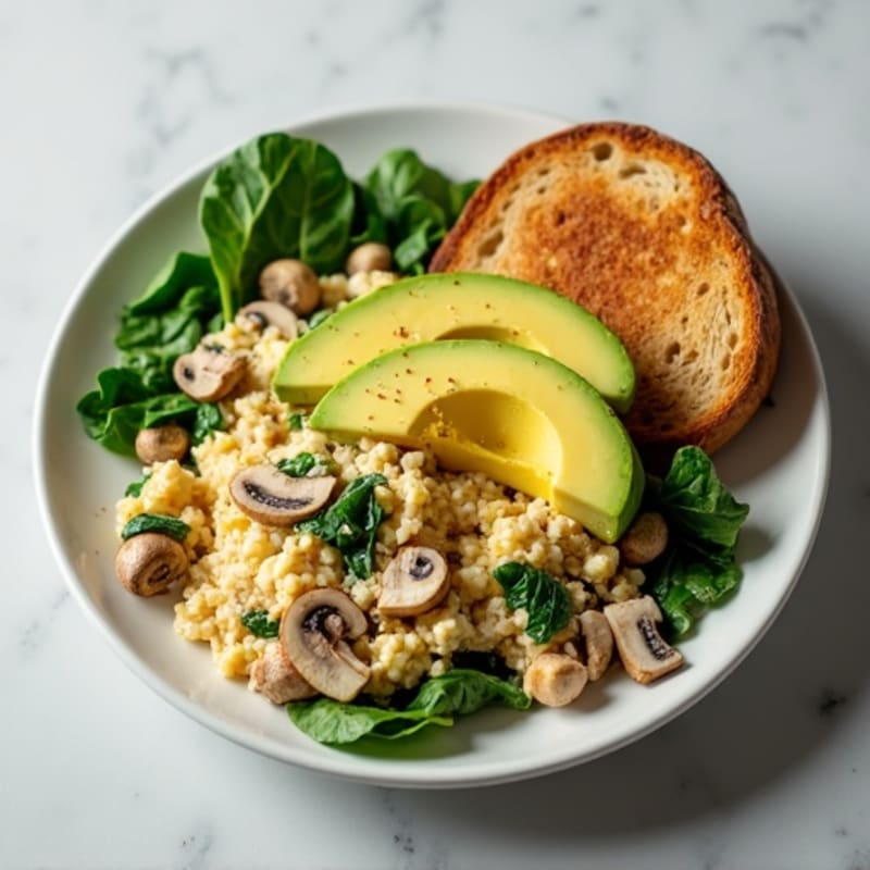Egg White and Turkey Spinach Scramble with Sautéed Mushrooms