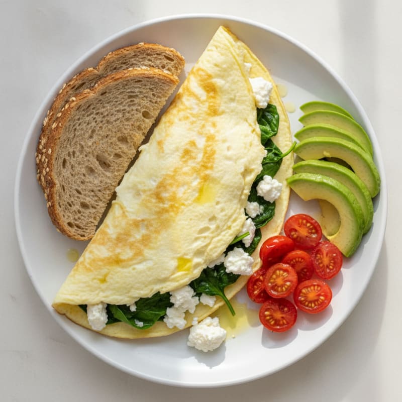 Egg White Spinach Omelette with Cottage Cheese and Cherry Tomatoes