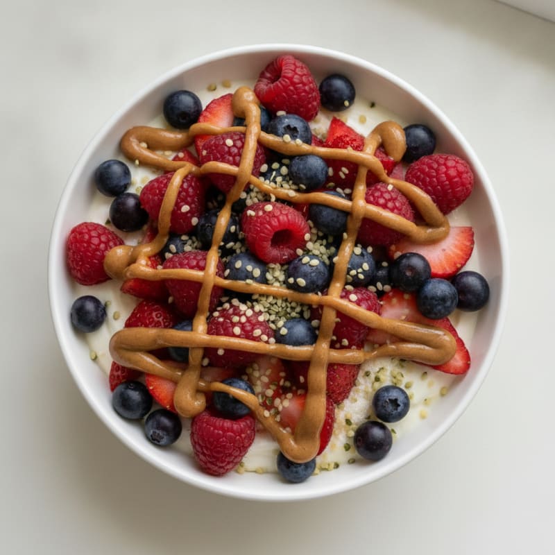 Greek Yogurt Protein Parfait with Mixed Berries and Almond Butter