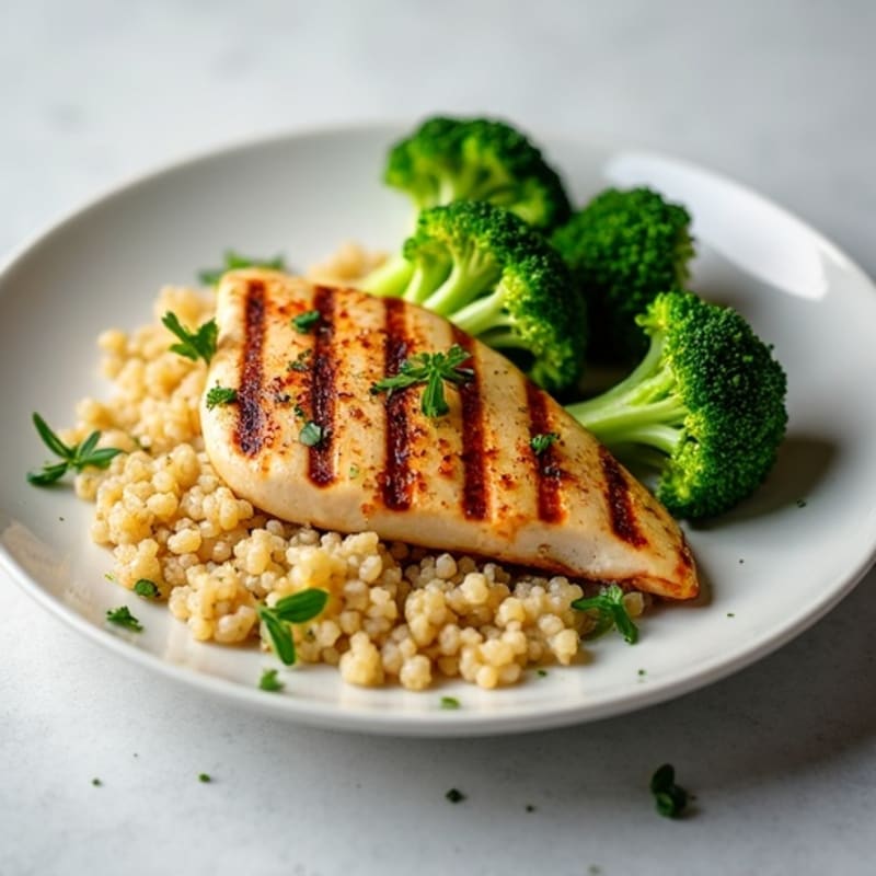 Grilled Chicken Breast with Quinoa and Steamed Broccoli