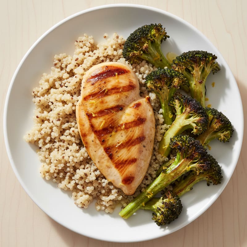 Grilled Chicken Breast with Quinoa and Roasted Broccoli