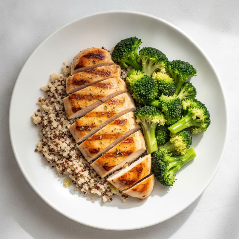 Grilled Chicken Breast with Quinoa and Steamed Broccoli
