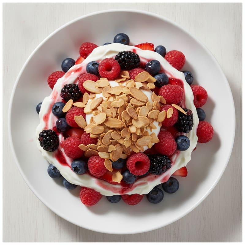 Greek Yogurt Protein Parfait with Mixed Berries and Almonds