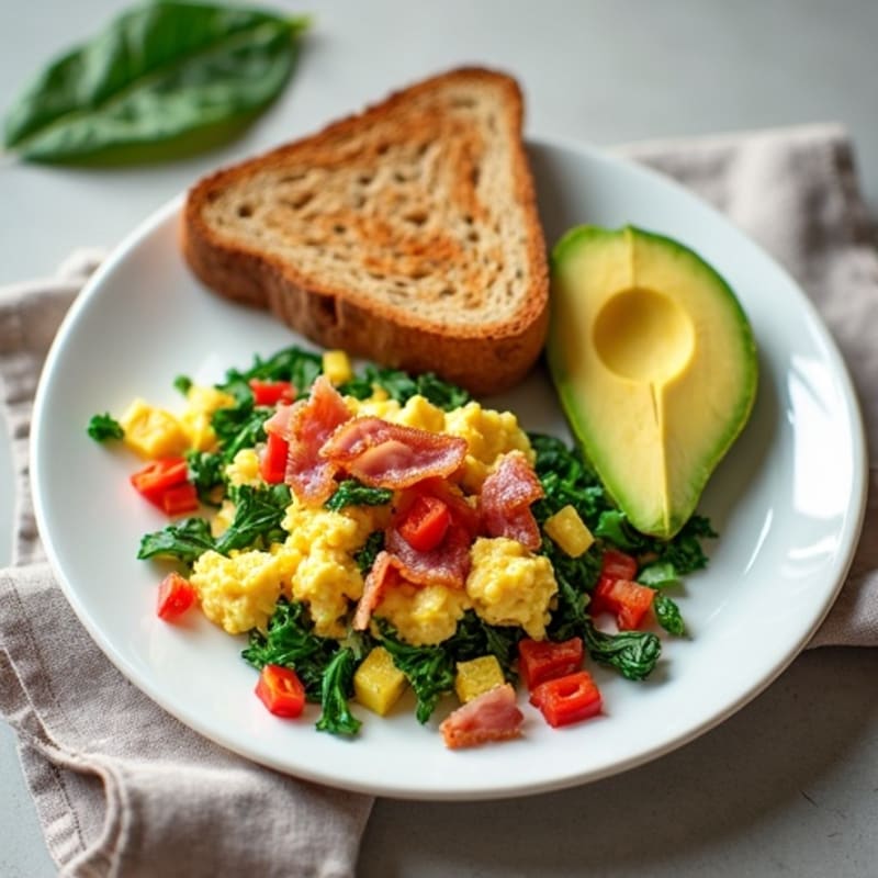 Crispy Turkey Bacon and Egg White Scramble with Spinach