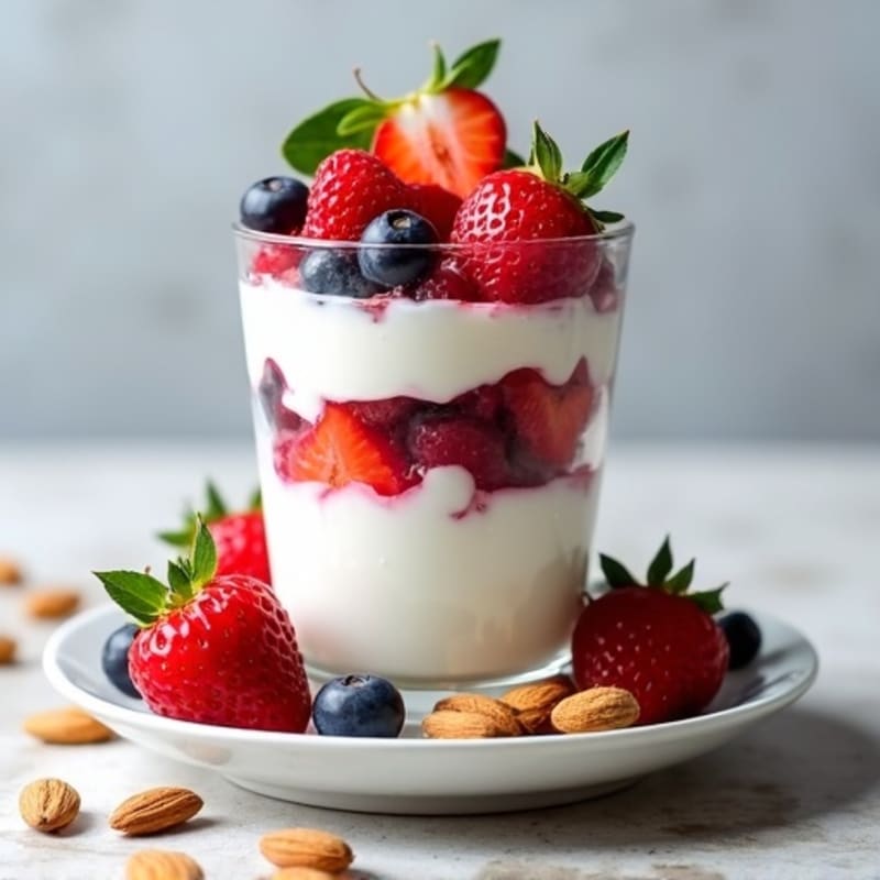 Greek Yogurt Protein Parfait with Mixed Berries and Almonds