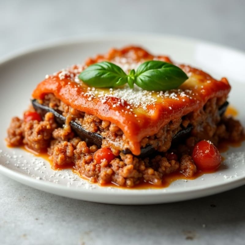 Herb-Roasted Eggplant and Ground Beef Casserole