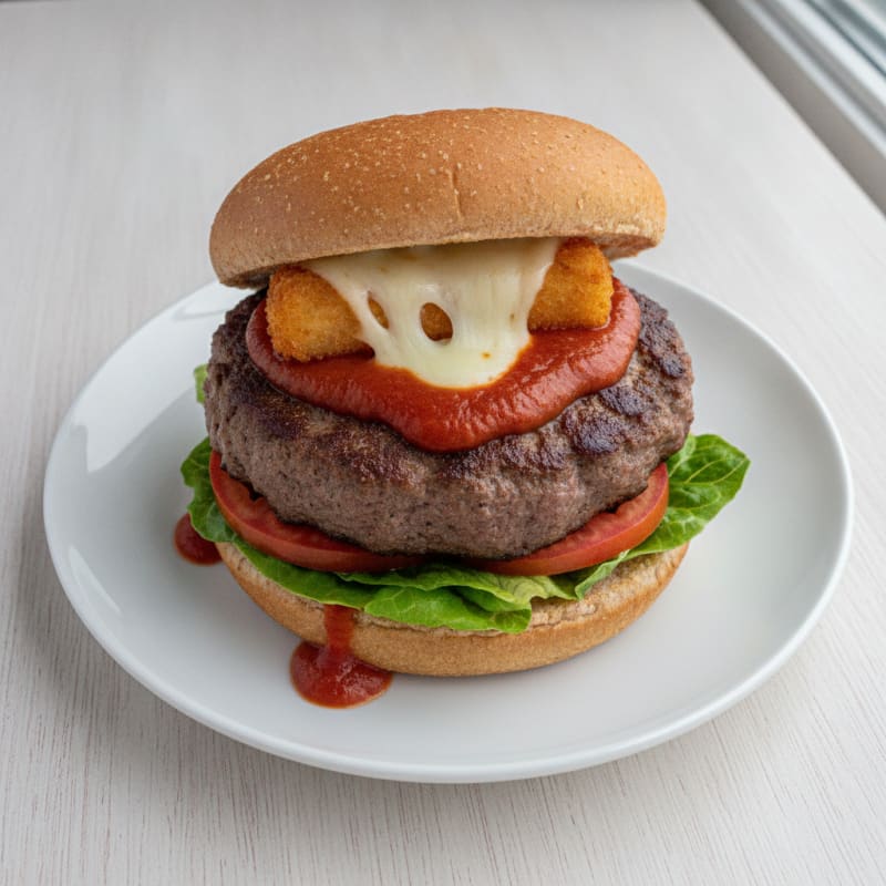 Mozzarella Stick Beef Burger with Marinara