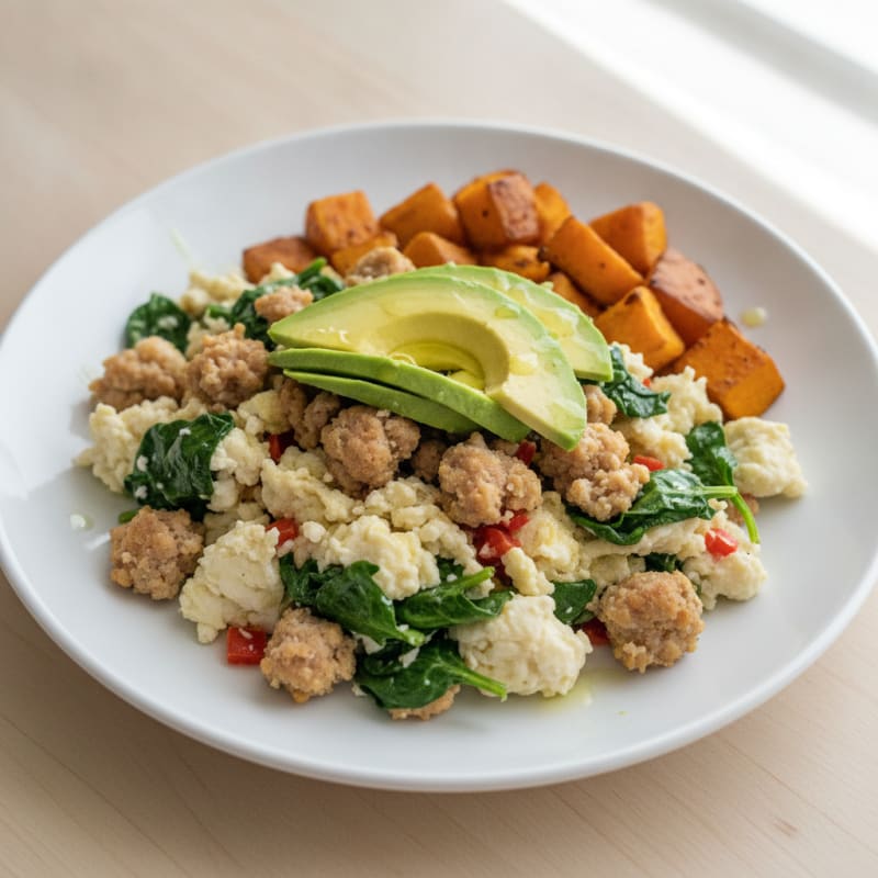 Egg White and Turkey Sausage Scramble with Spinach