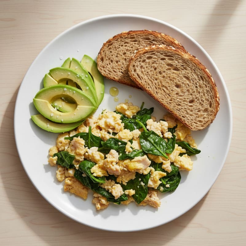 Egg White Scramble with Turkey Breast and Spinach