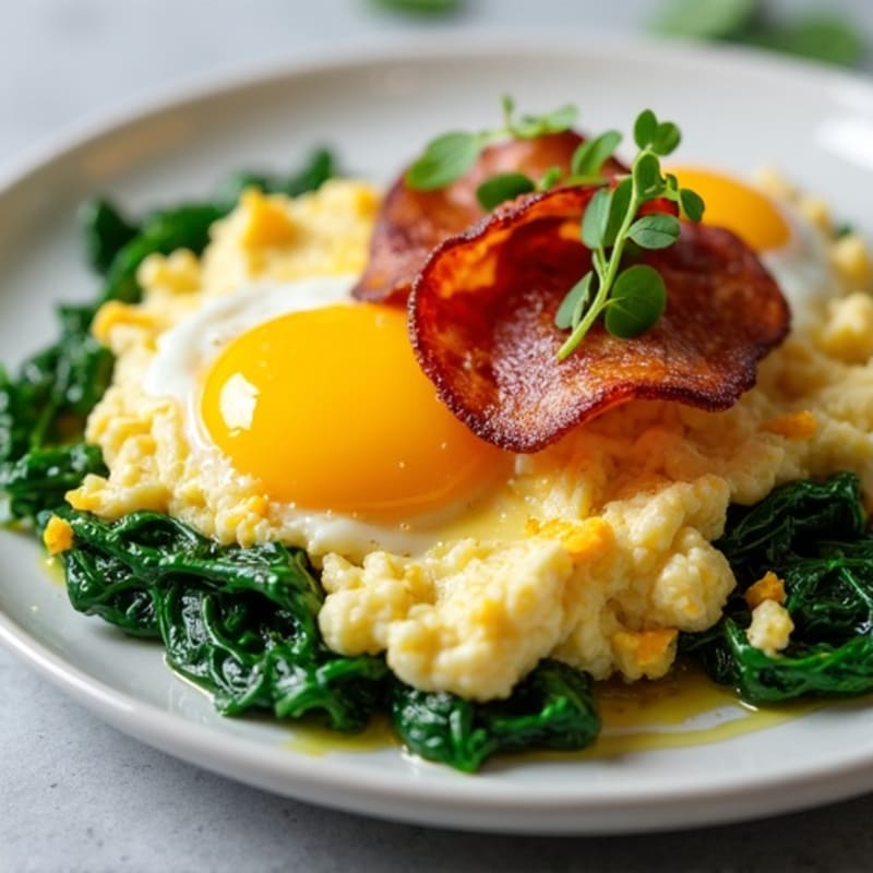 Cottage Cheese Scramble with Spinach and Turkey Bacon