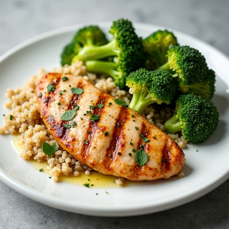 Grilled Chicken Breast with Quinoa and Roasted Broccoli