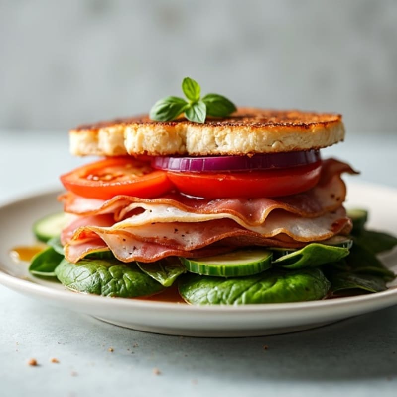 Lean Turkey-Prosciutto Stack with Fresh Mediterranean Vegetables