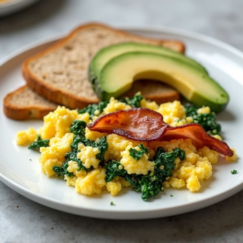 Egg White and Spinach Scramble with Turkey Bacon