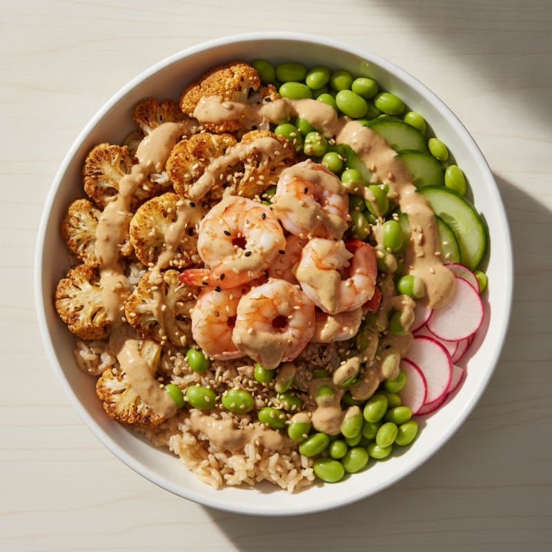Roasted Cauliflower Tahini Poke Bowl