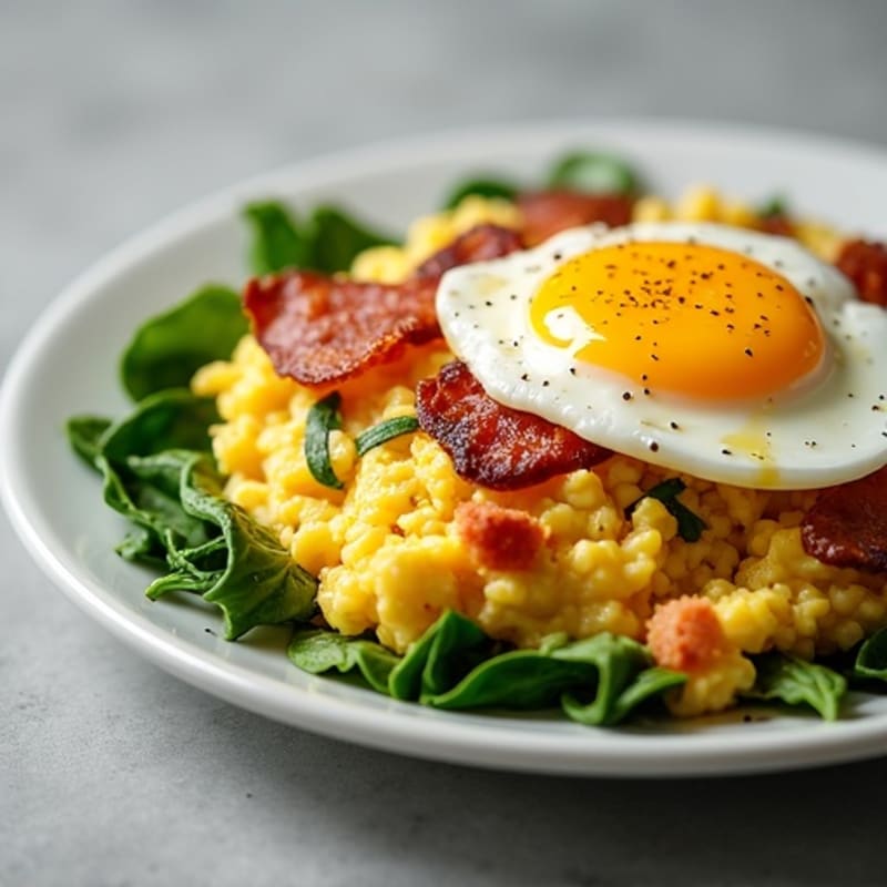 Cottage Cheese and Egg Scramble with Spinach and Turkey Bacon