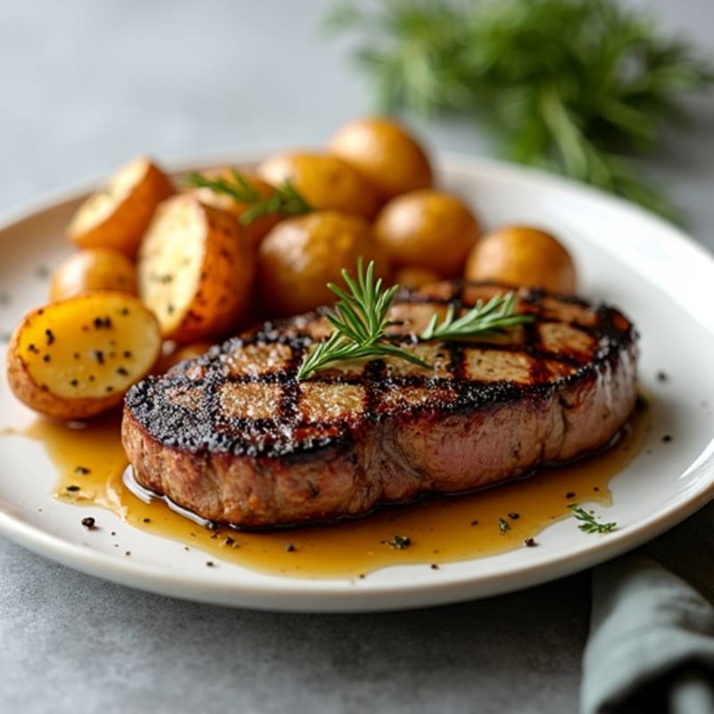 Pan-Seared Garlic Butter Steak with Crispy Roasted Potatoes
